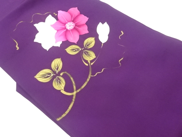 塩瀬金彩花葉模様名古屋帯